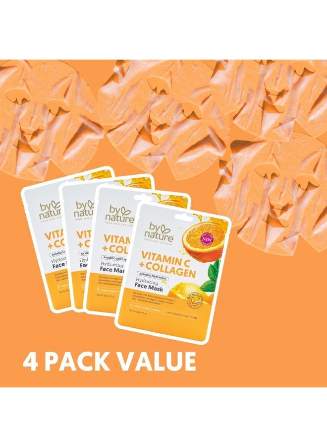 By Nature 4 حزمة من أقنعة الوجه المرطبة بفيتامين C والكولاجين - قناع وجه فاخر للعناية بالبشرة يترك البشرة متجددة ومشرقة - أقنعة ورقية مرطبة وغنية بالعناصر الغذائية للوجه تعزز المرونة والثبات. - Image 2
